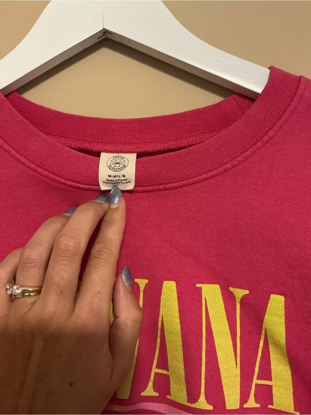 Urban Outfitters Pink Nirvana Graphic Crewneck with Yellow Print